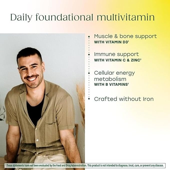 MegaFood One Daily Iron Free Multivitamin - Multivitamin for Women and Men - with Real Food - Immune Support Supplement - Bone Health - Energy Metabolism - Vegetarian Non-GMO No Iron - 60 Tablets