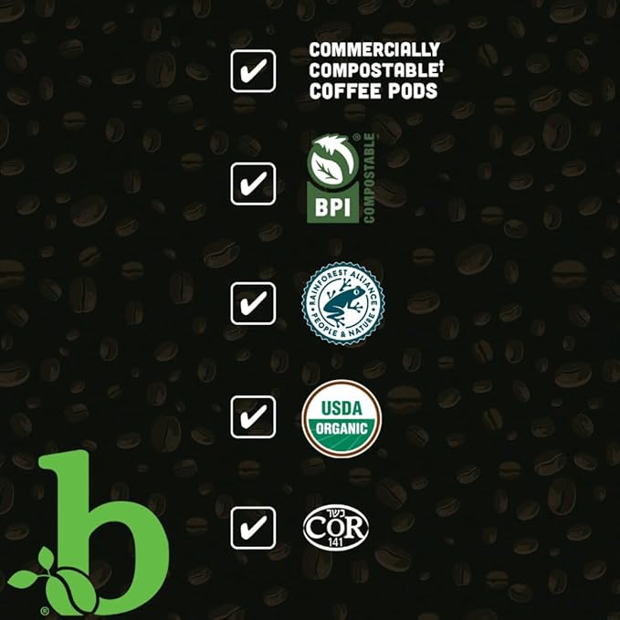 beaniac Organic Full On French Roast Dark Roast Single Serve Compostable K Cup Coffee Pods Organic Arabica Coffee Keurig Brewer Compatible 72 Count
