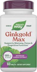 Nature's Way Ginkgold Max Advanced Ginkgo Extract Supports Concentration Cognitive Function* Memory and Focus* Gluten-Free Vegan 60 Vegan Tablets (Packaging May Vary)