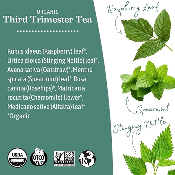Earth Mama Organic Third Trimester Tea | Herbal Tea for Late Pregnancy Comfort + Childbirth Preparation | 96 Teabags | Caffeine Free &amp Non-GMO