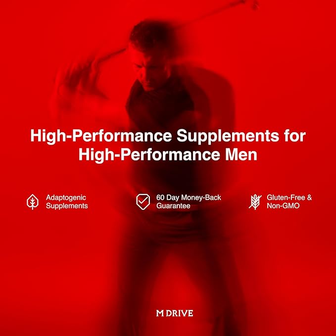 Mdrive Men's Daily Performance Complex Support Supplement for Men - Ashwaghanda Tongkat Ali Ginseng Maca &amp Vitamin D 60 Capsules 30 Day Supply