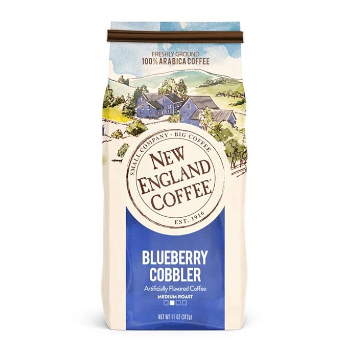 New England Coffee Ground Coffee Butter Pecan/Blueberry Cobbler/Hazelnut Crème 11oz Bag (Pack of 3)