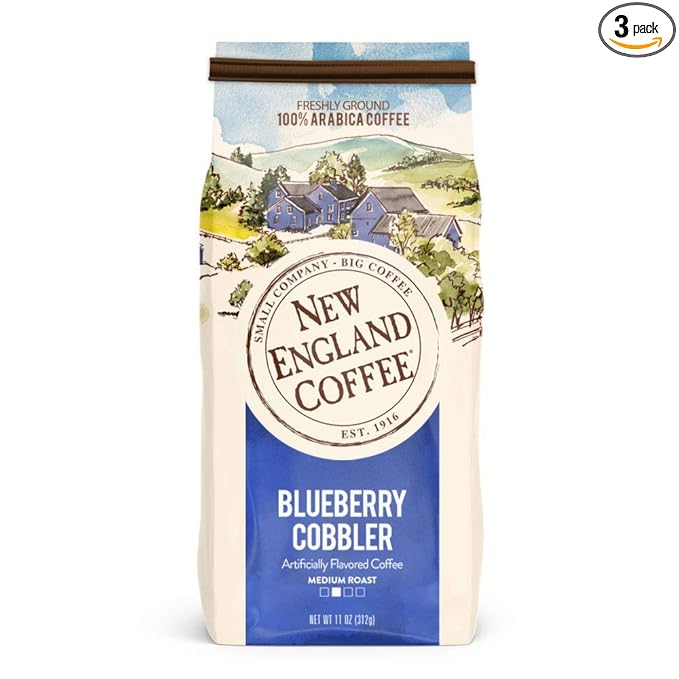New England Coffee Ground Coffee Blueberry Cobbler Medium Roast 11oz Bag (Pack of 3)