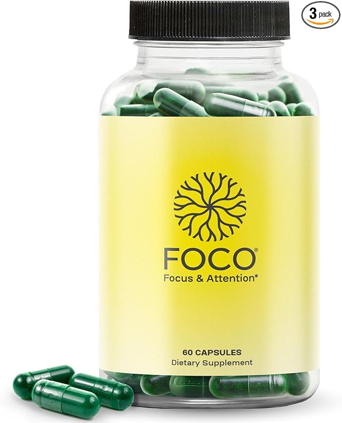 Think FOCO Capsules (13+) Natural Focus Supplement for Teens &amp Adults - Brain Nootropic for Concentration Memory Mental Clarity Cognitive Enhancement Vitamins - Attention Supplements - 60 Capsu