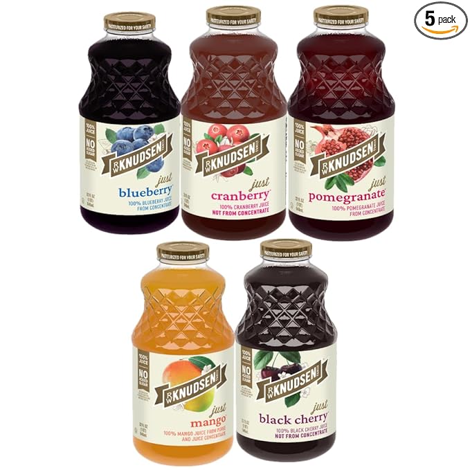 R.W. Knudsen No Sugar Added Juice Variety Pack 32 oz Bottles (Pack of 5) – Cranberry Pomegranate Blueberry &amp Black Cherry Mango
