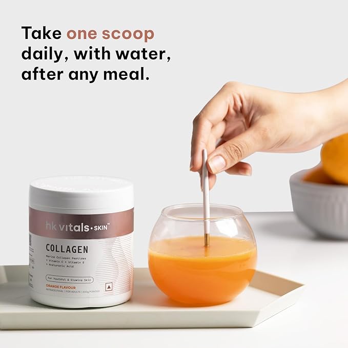Mar.ine Collagen Supplement (Orange 200 Gram) | Vitamin C E Sodium Hyaluronate | for Healthy Skin Hair &amp Nails
