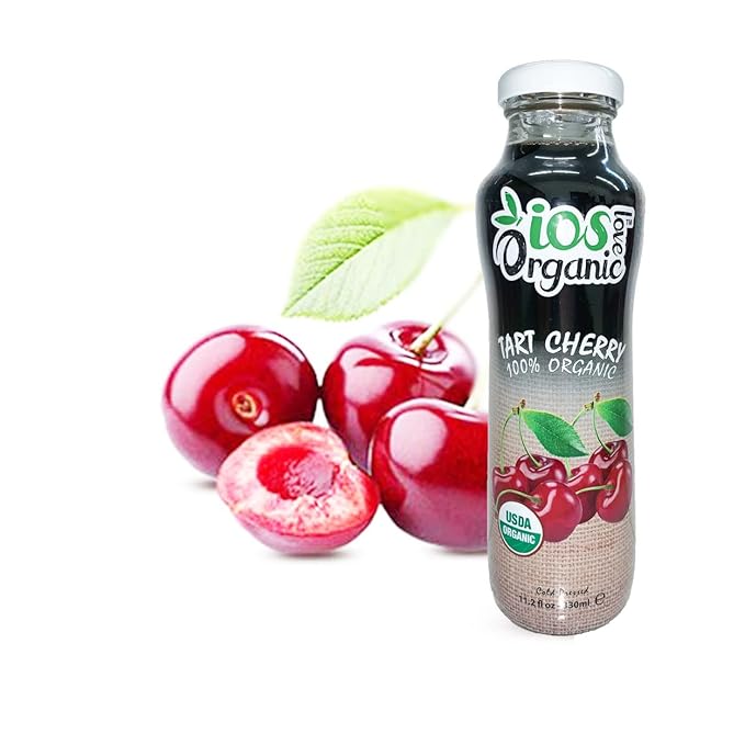 IOS Love Organic - Tart Cherry Juice 12 Pack of 11.2 Fl Oz Glass Bottles Cold Pressed No Added Sugar No Preservatives Vegan &amp Gluten Free
