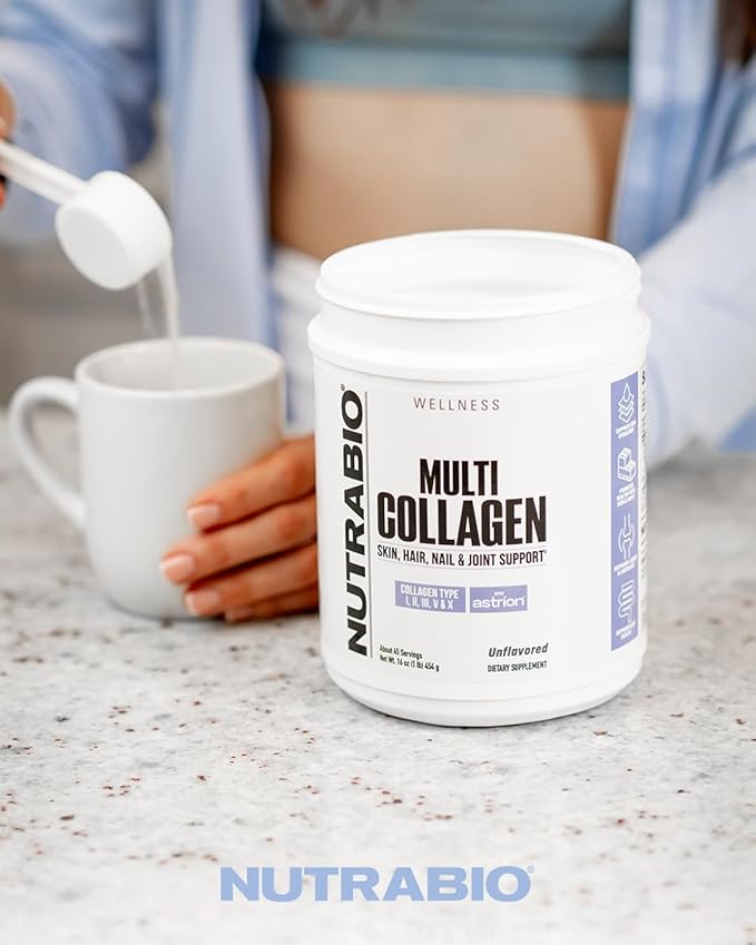 NutraBio Multi Collagen Powder - Hydrolyzed Collagen Peptides for Glowing Hair &amp Skin - Grass-Fed - Collagen Powder for Women and Men - 40 Servings