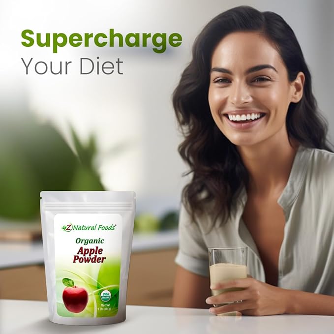 Z Natural Foods Organic Apple Powder Superfood Powder for Digestive Support and Energy Boost Ideal for Juice Smoothies and Recipes Non-GMO Vegan Gluten-Free Kosher 1 lb.