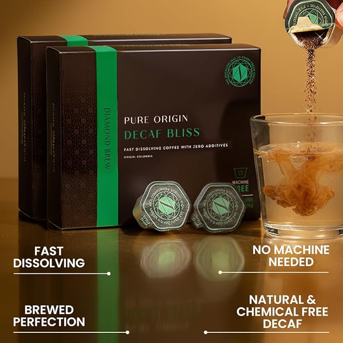 Luxury Instant Espresso - Decaf Hot or Iced Instant Coffees Cold Brew Coffee Double Shot Espresso 12 Count 100% Arabica Sugar Free No Additives - Original Diamond Brew