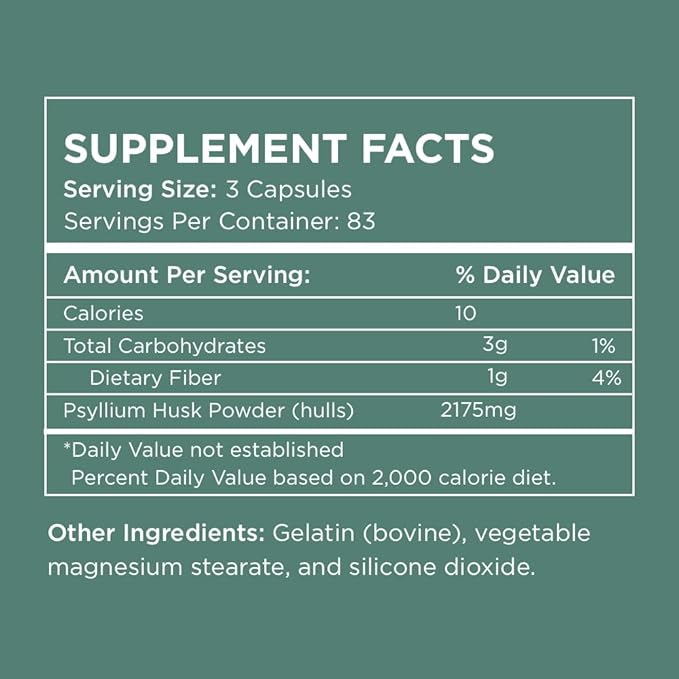 Daily Psyllium Husk Fiber Supplement by Pure for Men &amp Pure for Her | Digestive Regularity &amp Gut Health Support | Soluble Fiber Powder 2175mg Per Serving | 250 Capsules