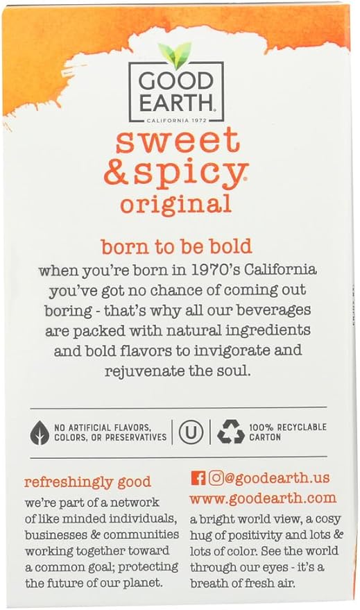 Good Earth Sweet &amp Spicy Herbal &amp Black Tea 18 Count Tea Bags (Pack of 6)