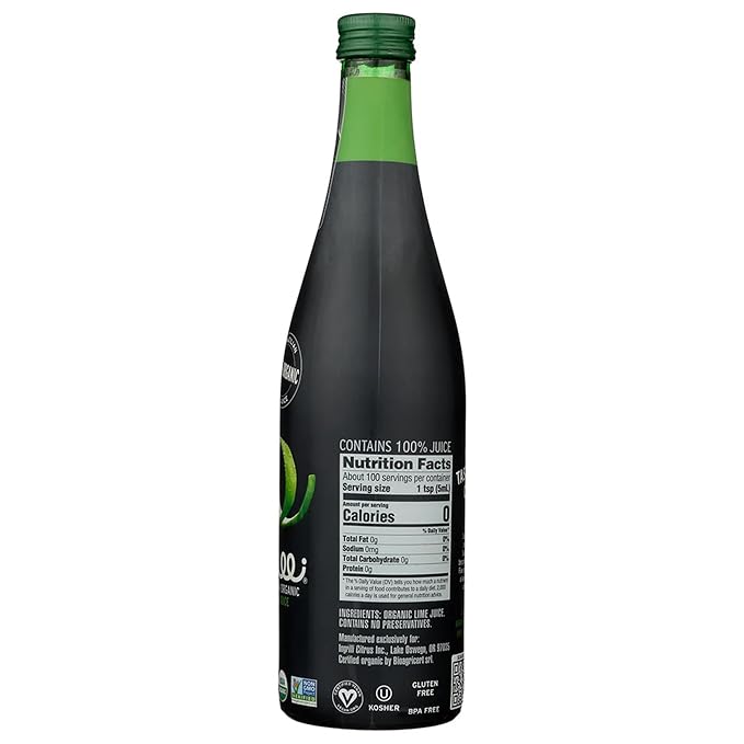 Ingrilli 100% Organic Lime Juice 16.9 Fl Oz Glass Bottle (Pack of 3)