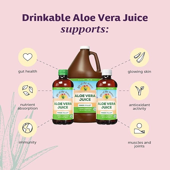 Lily of the Desert Aloe Vera Juice - Inner Fillet Aloe Vera Drink Organic Aloe Juice with Natural Vitamins Digestive Enzymes for Gut Health Stomach Relief Wellness Glowing Skin 128 Fl Oz