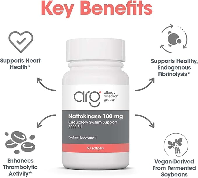 Allergy Research Group - Nattokinase Supplement NSK-SD 2000 FU 100mg - Cardiovascular/Circulatory Health - 60 Softgels