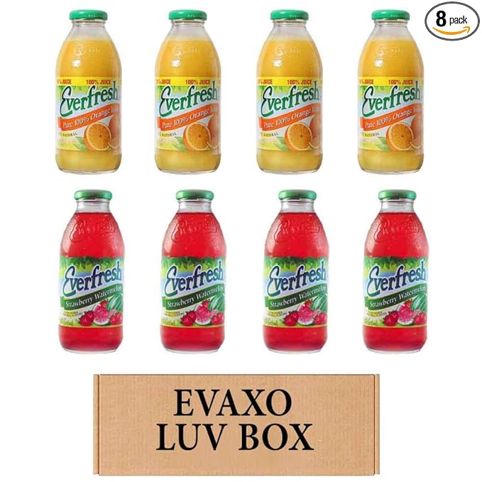 LUV BOX- variety Everfresh Juice 16 oz. pack of 8 Everfresh 100% Orange Juice Everfresh 100% Juice – Strawberry Watermelo. by evaxo