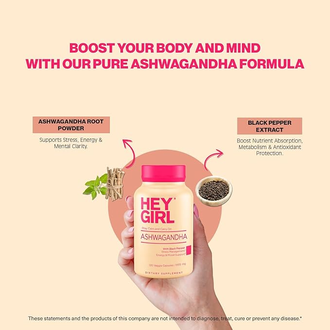 Ashwagandha Capsules 1005mg - Powder with Organic Black Pepper | 120 Pills Pure Ashwa Powder and Root Extract | Natural Mood &amp Stress Support Energy Focus Thyroid