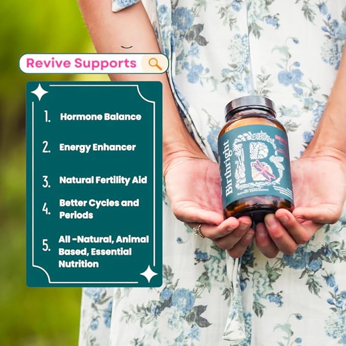 Birthright Female Hormone Support for Energy Fertility Menstrual Cycle Ovulation Pregnancy and Menopause… All Natural Animal Based Liver Kidney Magnesium Red Raspberry Herbal Blend Revive