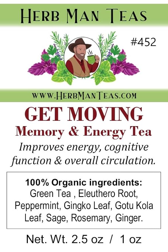 MEMORY &amp ENERGY TEA – Focus &amp Clarity Blend with Ginkgo Biloba Brahmi &amp Green Tea – Organic Non-GMO – Formulated by Master Herbalist Khabir