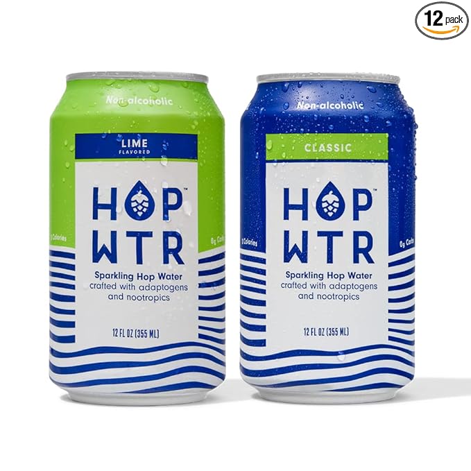HOP WTR Sparkling Hop Water Classic 6 Pack Lime 6 Pack Sugar Free Low Carb Non Alcoholic Drinks NA Beer Adaptogen Drink No Calories Adaptogens &amp Nootropics for Added Benefits 12 oz Cans
