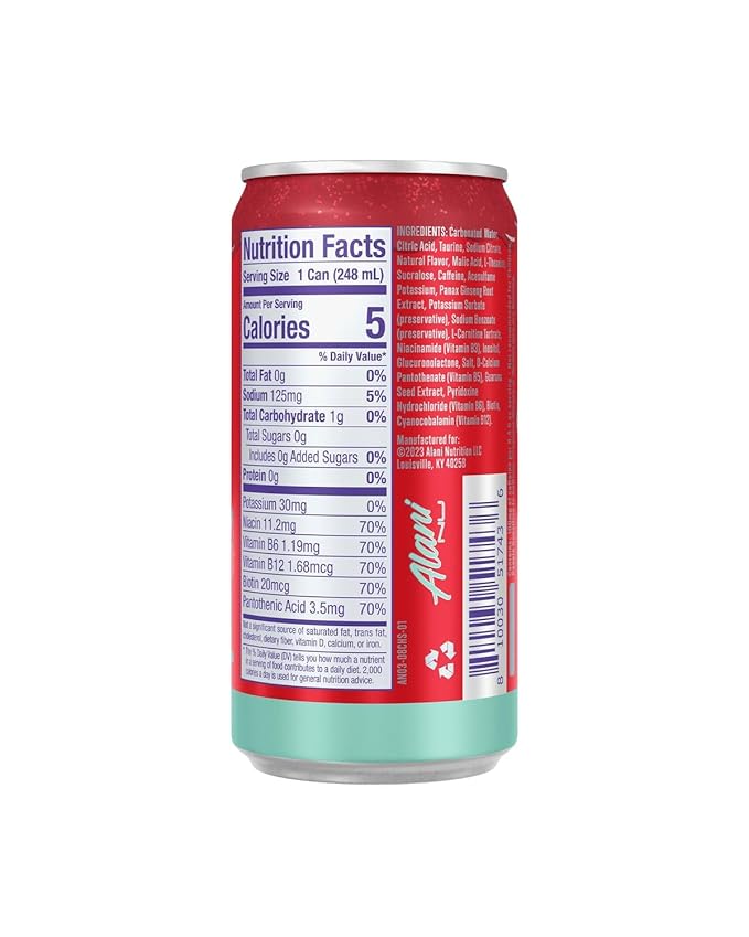 Generic Alani. Nu Mini Energy Drink Variety Pack - (Pack Of 12) - 2 Different Flavors : Cherry Slush and Juicy Peach - 8.4 fl oz Cans - By The Munchie Mix