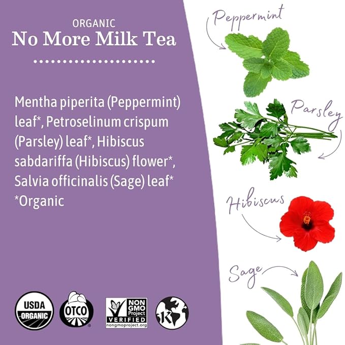 Earth Mama Organic No More Milk Tea | Reduce Breast Milk Production Stop Breastfeeding &amp Wean Lactation Postpartum Essentials for New Moms | 96 Teabags | Caffeine Free &amp Non-GMO