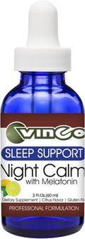 Vinco Inc - Night Calm® Mood &amp Relaxation Daily Supplement | 60 ml (60 Servings) | with Melatonin L-Theanine &amp Herbal Extracts | Supports Sleep Relaxation &amp Mood | Gluten Free &amp Vege