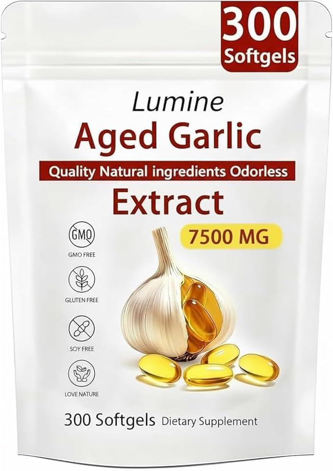 LUMINE Aged Garlic Extract 7500mg Odorless - - Lemeli Aged Garlic Extract 300 Softgels | Organic Non-GMO Gluten-Free | Supports Immune Health