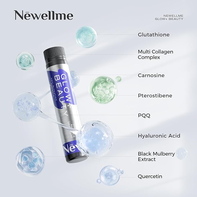 NEWELLME Liquid Collagen Shots with Hyaluronic Acid 18000mg Multi Collagen Peptides Sugar Free Ready-to-Drink Collagen Supplement for Hair Skin Nails 42 Bottles