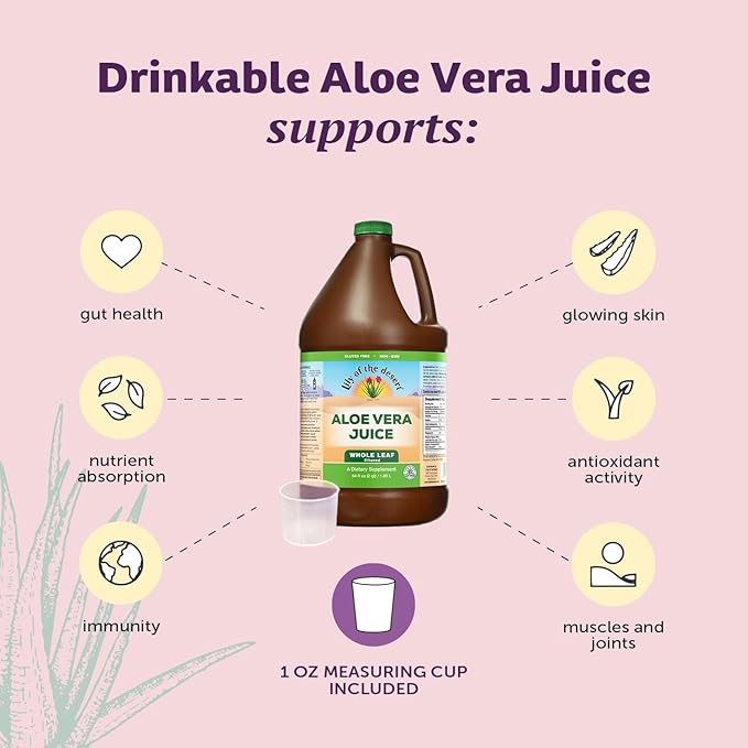 Lily Of The Desert Aloe Vera Juice - Whole Leaf Filtered Aloe Vera Drink Non-GMO Aloe Juice with Natural Digestive Enzymes for Gut Health Stomach Relief Wellness Glowing Skin 64 Fl Oz