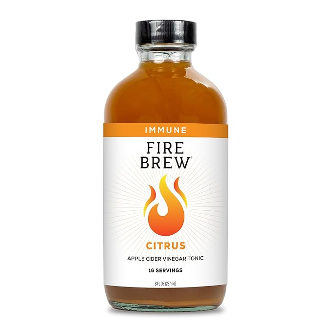 Fire Brew Immune - Citrus Apple Cider Vinegar Wellness Tonic | 16 Concentrated Shots of Healthiest Organic Ingredients to Strengthen Immune System and Improve Digestion – 8oz