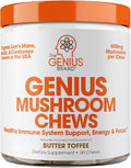 The Genius Brand Genius Mushroom - Plant-Based Supplement for Immune Focus &amp Energy Support - Lion's Mane Cordyceps &amp Reishi - Organic &amp Non-GMO - Butter Toffee - 60 Soft Chews