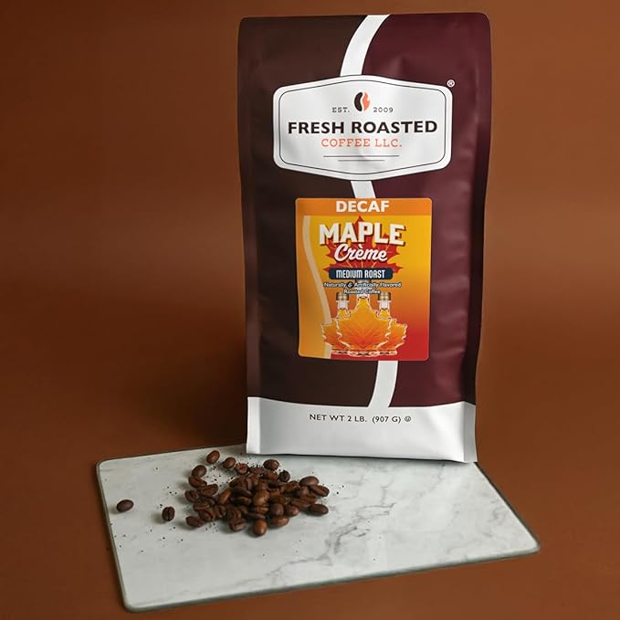 Fresh Roasted Coffee Decaf Maple Crème Flavored Coffee 2 lb (32 oz) Medium Roast Kosher Whole Bean