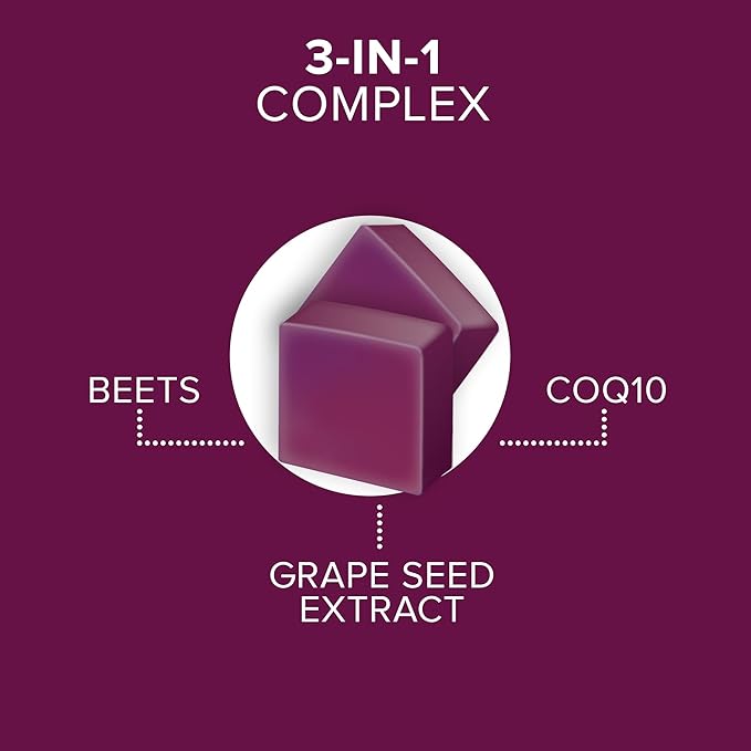 Qunol Beets Chews for Blood Pressure Support 3 in 1 Beets + CoQ10 + Grape Seed Extract Supports Healthy Blood Circulation &amp Heart Healthy Energy 60 Chews