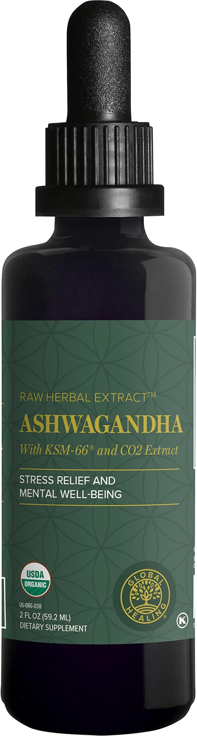 Global Healing Center - Organic Ashwagandha Supplements Drops - KSM-66 Ashwagandha Extra Strength for Men &amp Women Helps Promote Relief from Stress Mood Support Organic (2 Fl Oz)
