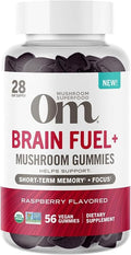 OM MUSHROOM SUPERFOOD Brain Fuel+ Gummies – USA Grown Organic Lion’s Mane – Supports Memory Focus &amp Cognitive Function – Raspberry Flavor – 28 Servings 56 Count.