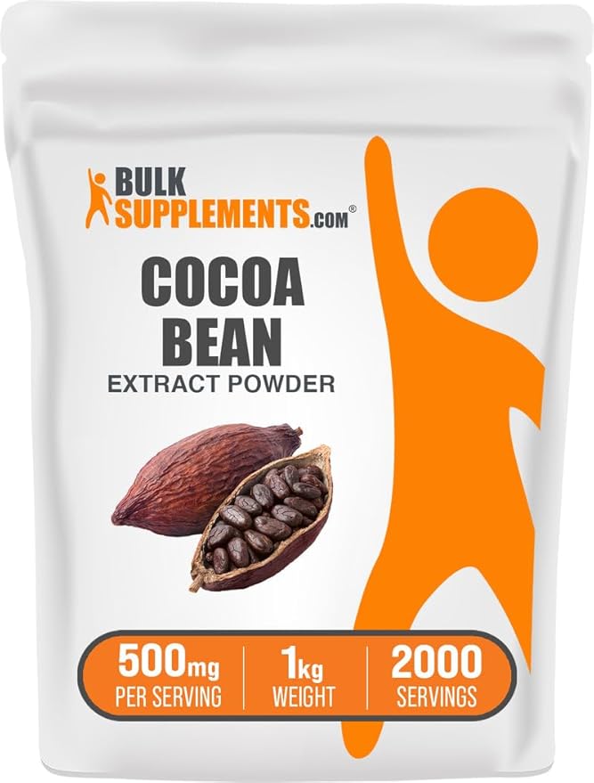 BulkSupplements.com Cocoa Bean Extract Powder - Cocoa Supplement - Unsweetened Vegan &amp Gluten Free 500mg per Serving 1kg (2.2 lbs) (Pack of 1)