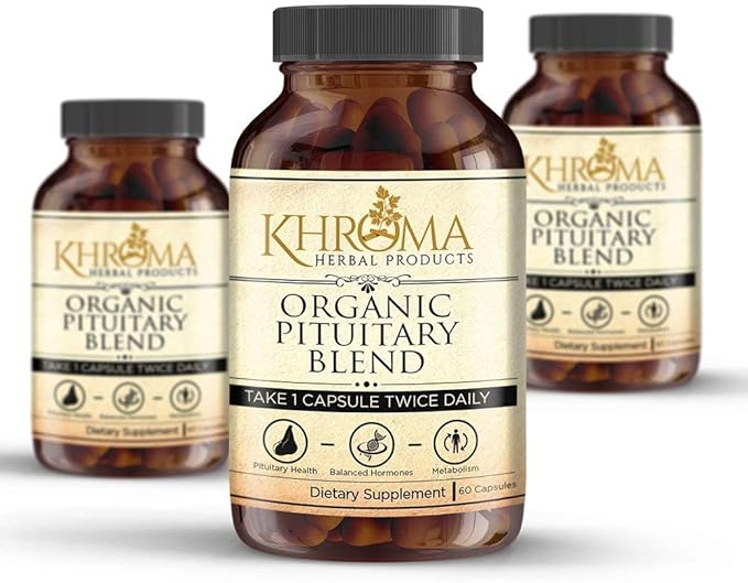 Organic Pituitary Blend - 60 Vegan Capsules in a Glass Bottle - for Maximum Pituitary Support - by Khroma Herbs