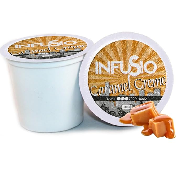 InfuSio Coffee Pods 96 Count - Caramel Crème Medium Roast Single Serve Coffee Pods for Keurig K Cups Brewers - InfuSio Premium Roasted Keurig 2.0 Compatible