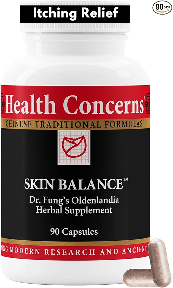 Health Concerns Skin Balance – Herbal Supplement for Skin Support Itching Relief &amp Circulation – Chinese Herbal Supplements for Men &amp Women – Skullcap Dong Quai Coptis Root - 90 Capsules