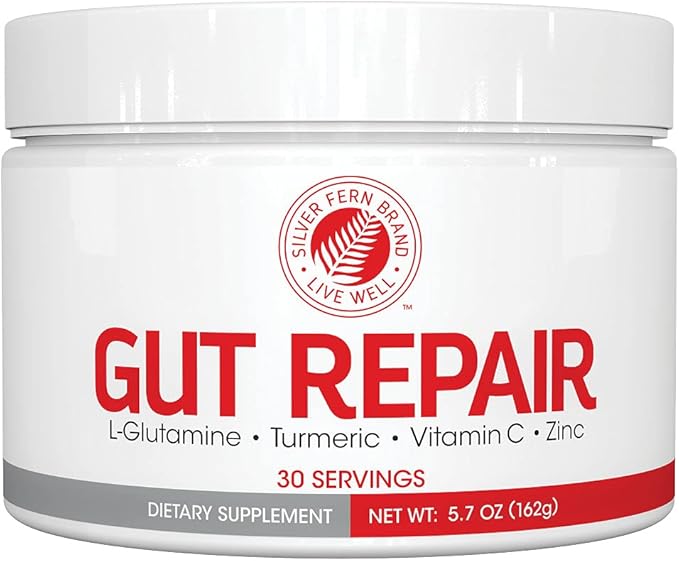 Silver Fern Gut Repair - Digestive Health Supplement Powder - L-Glutamine Curcumin Zinc &amp Ascorbic Acid (1 Tub - 30 Servings)