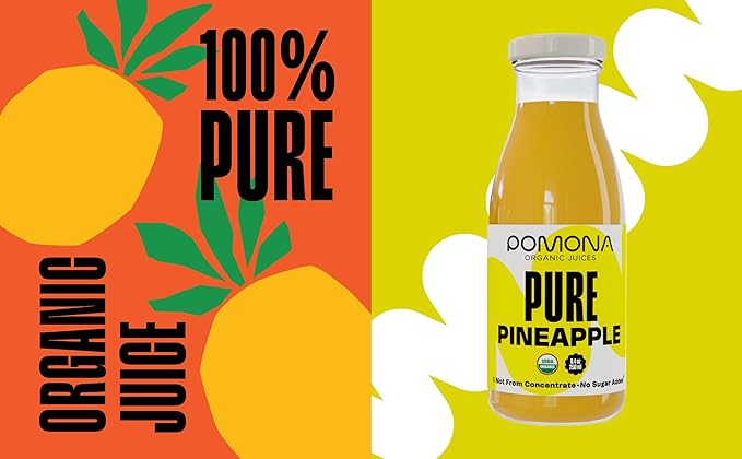 Pomona Organic Juices Pure Pineapple Juice 8.4 Ounce Bottle (Pack of 12) Cold Pressed Organic Juice Non-GMO No Sugar Added Not from Concentrate Gluten Free Kosher Certified Preservative Free