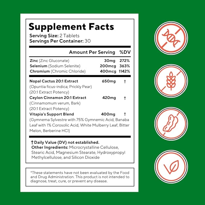 Vitapia Nopal Cactus Extract for Antioxidant Skin Metabolism Wellness Heart Health Support - 60 Multi Capsules - Non GMO Gluten Free Supplement
