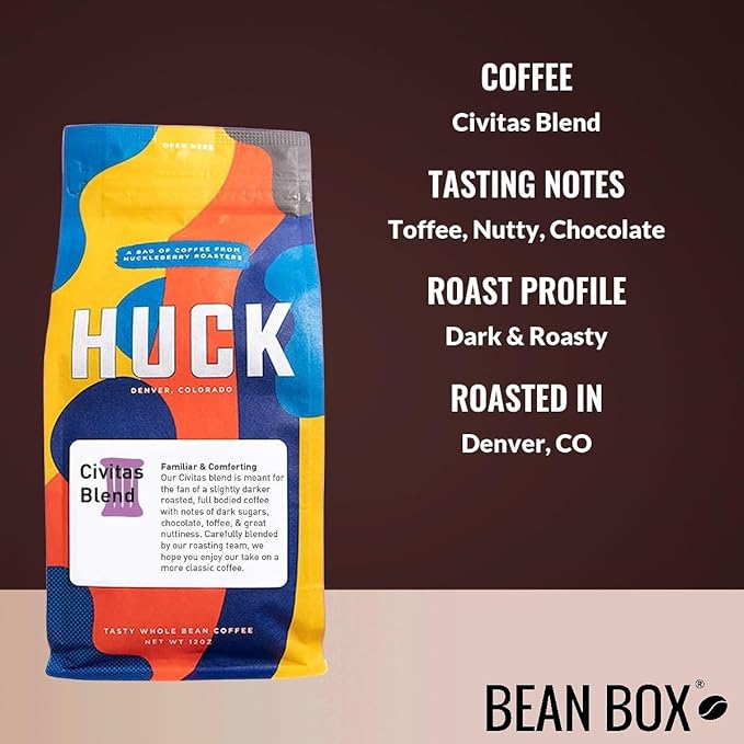 Bean Box Coffee Sampler - Roasted by Huck 4-Pack Whole Bean Coffee Gourmet Coffee