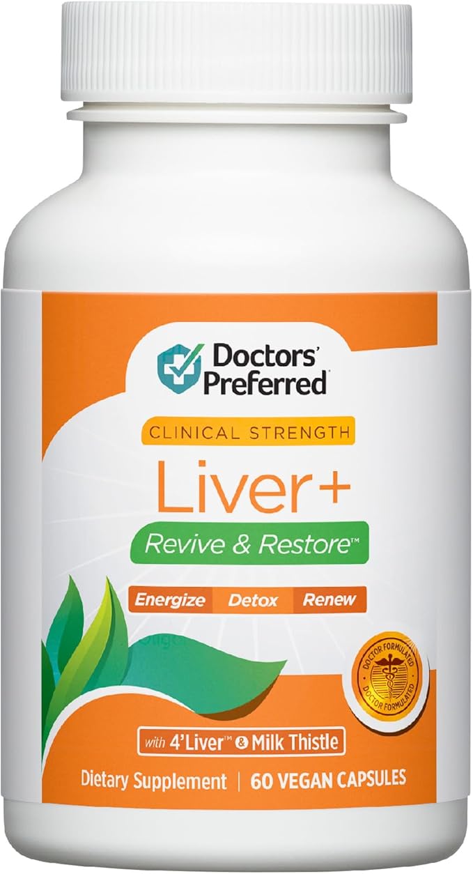 DOCTORS' PREFERRED Liver+ Revive &amp Restore 10-in-1 Formula with Clinically Validated 4’Liver and Milk Thistle | 60 Capsules