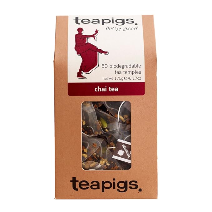 Teapigs Chai Tea Bags Made With Whole Leaves bold flavor natural ingredients (1 Pack of 50 Teabags)