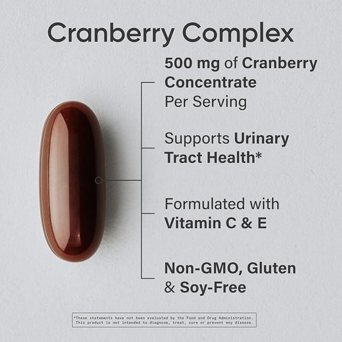 Sports Research Cranberry Fruit Complex Supplement - Softgels for Urinary Tract Health Support - Equal to 25000mg of Cranberries Made with Pacran &amp Vitamins C &amp E - Non-GMO &amp Gluten Free