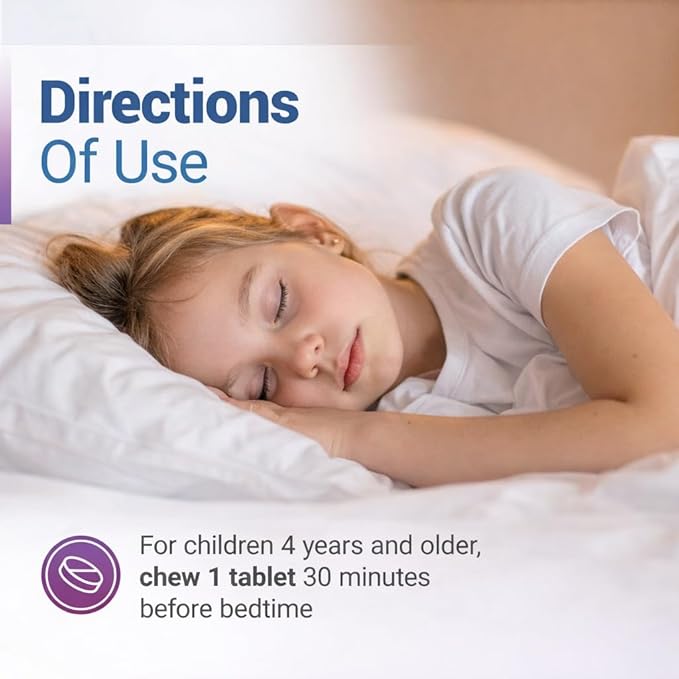 Nested Naturals Luna Kids Sugar-Free Sleep Aid Tablets for Children 4+ - Naturally Sourced Ingredients - Herbal Sleep Supplement with Chamomile Melatonin Valerian &amp Lemon Balm - 120 Chewable Tab