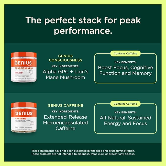 The Genius Brand Genius Lion's Mane Chews - Plant-Based Supplement for Memory Focus &amp Mood Support - Organic &amp Non-GMO - Salted Caramel - 60 Chews