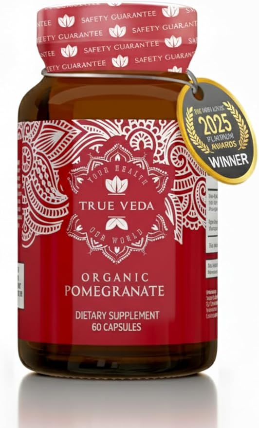 Organic Pomegranate Extract Supplement | USDA Certified Pomegranate Powder from Fruit | Natural Ellagic Acid &amp Punicalagins | 60 Vegan Capsules
